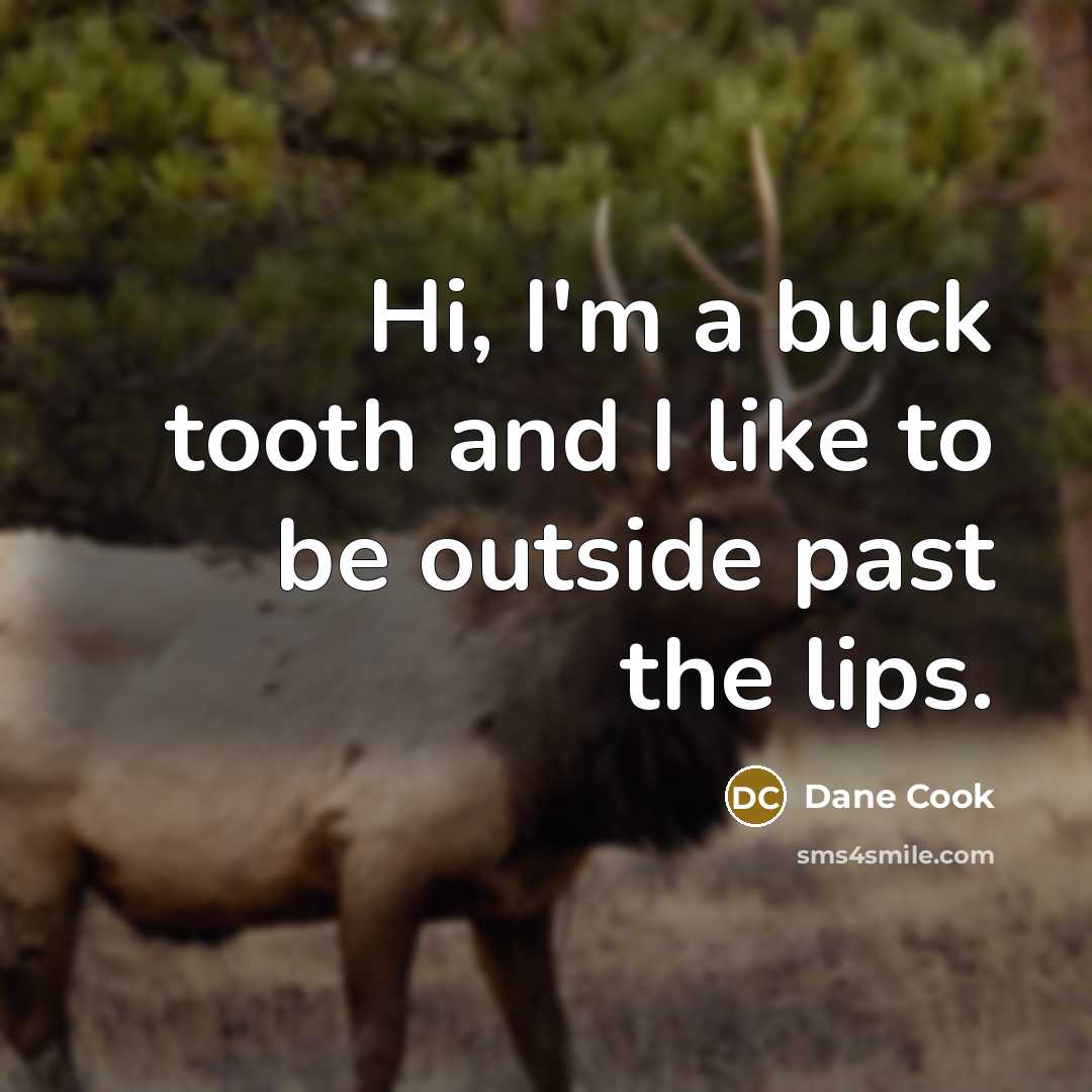 “Hi, I'm a buck tooth and I like to be outside past the lips.” quote by Dane Cook