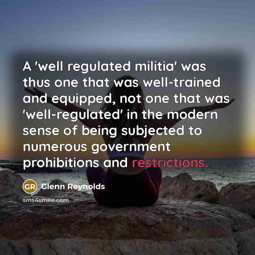 “A 'well regulated militia' was thus one that was well-trained and equipped, not one that was 'well-regulated' in the modern sense of being subjected to numerous government prohibitions and restrictions.” quote by Glenn Reynolds