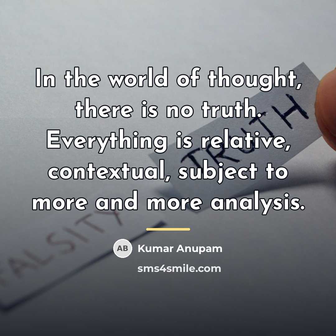 “In the world of thought, there is no truth. Everything…” quote by Kumar Anupam