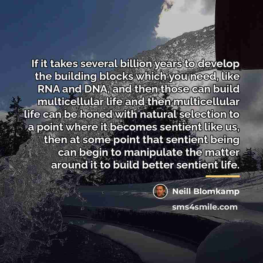 “If it takes several billion years to develop the building…” quote by Neill Blomkamp