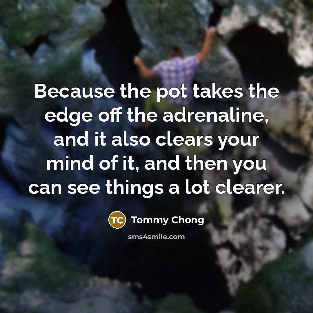 “Because the pot takes the edge off the adrenaline, and…” quote by Tommy Chong