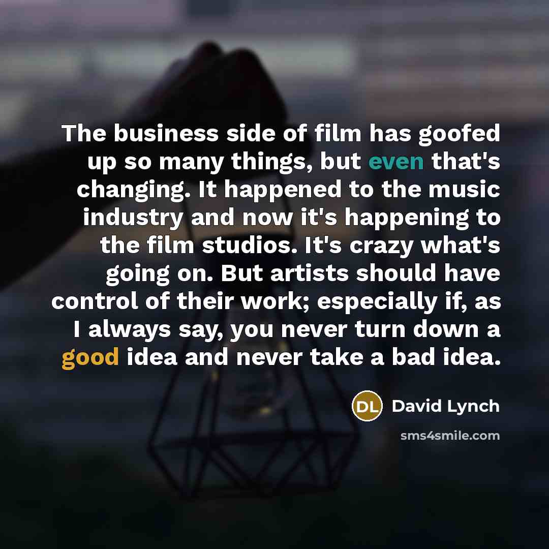 “The business side of film has goofed up so many…” quote by David Lynch