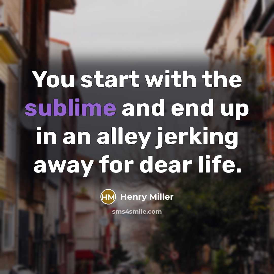 “You start with the sublime and end up in an alley jerking away for dear life.” quote by Henry Miller