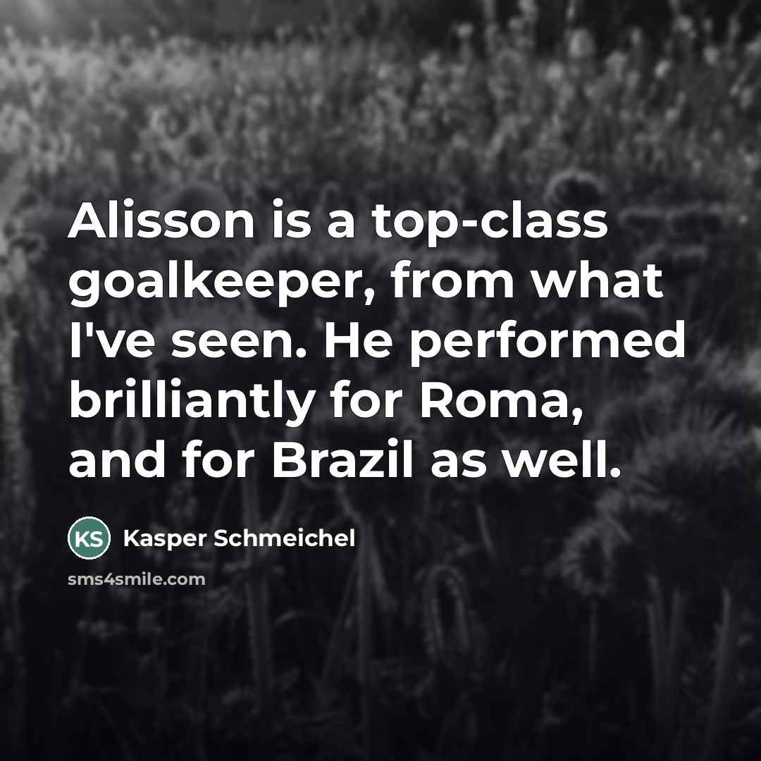 “Alisson is a top-class goalkeeper, from what I've seen. He…” quote by Kasper Schmeichel
