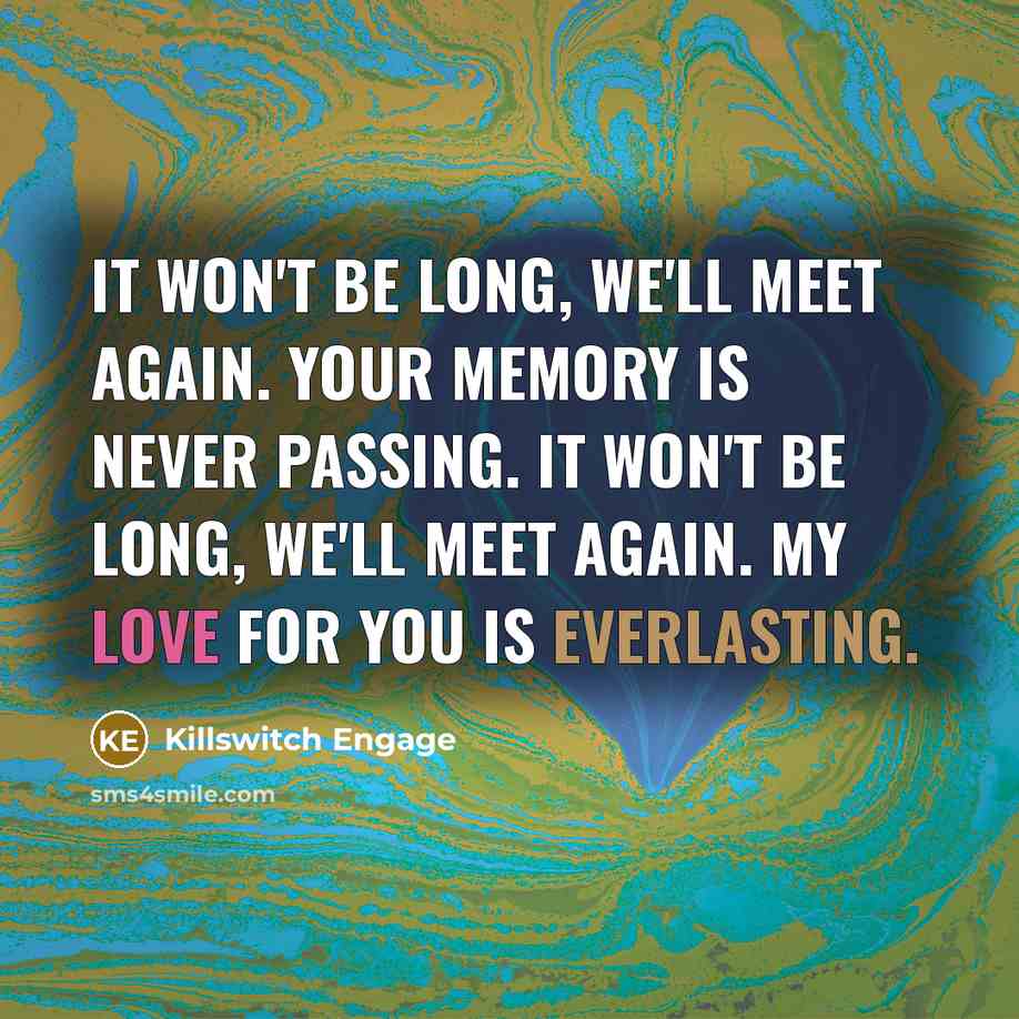 “It won't be long, we'll meet again. Your memory is never passing. It won't be long, we'll meet again. My love for you is everlasting.” quote by Killswitch Engage