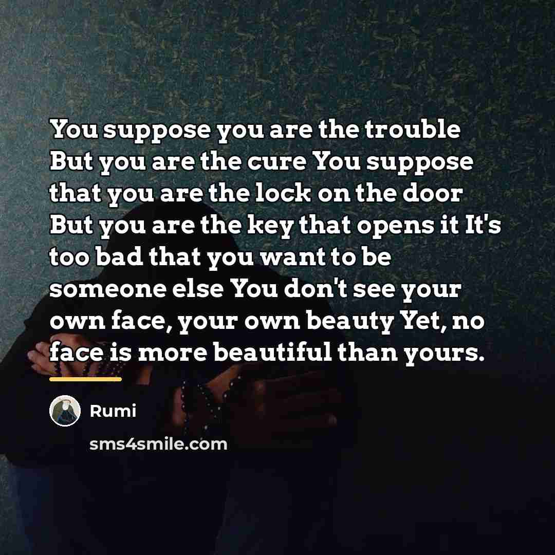 “You suppose you are the trouble But you are the…” quote by Rumi
