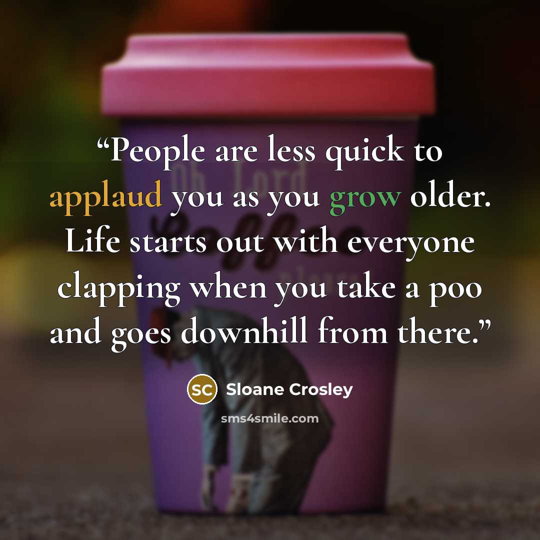 “People are less quick to applaud you as you grow older. Life starts out with everyone clapping when you take a poo and goes downhill from there.” quote by Sloane Crosley