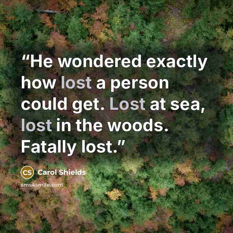 “He wondered exactly how lost a person could get. Lost at sea, lost in the woods. Fatally lost.” quote by Carol Shields