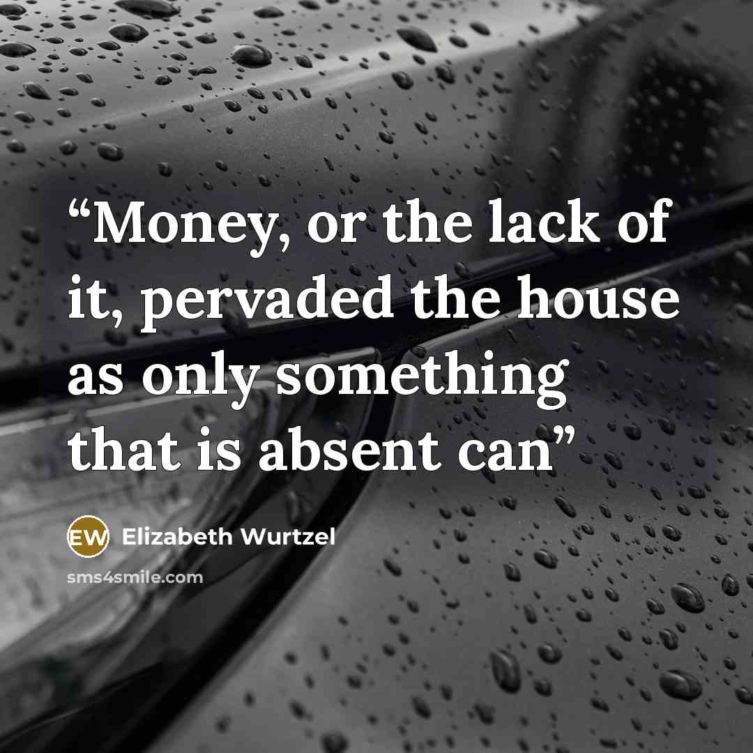 “Money, or the lack of it, pervaded the house as only something that is absent can” quote by Elizabeth Wurtzel