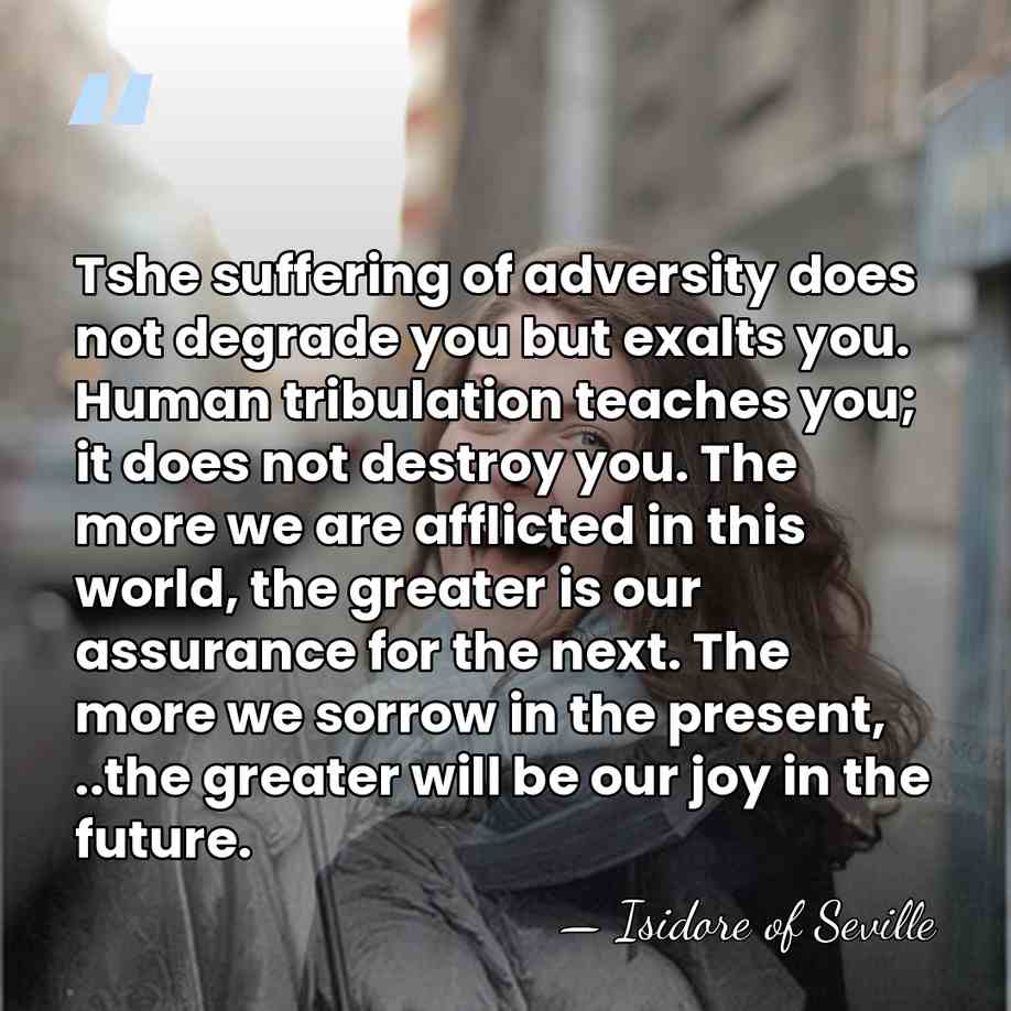 Tshe suffering of adversity does not degrade you but exalts you. Human&hellip; - Isidore of Seville