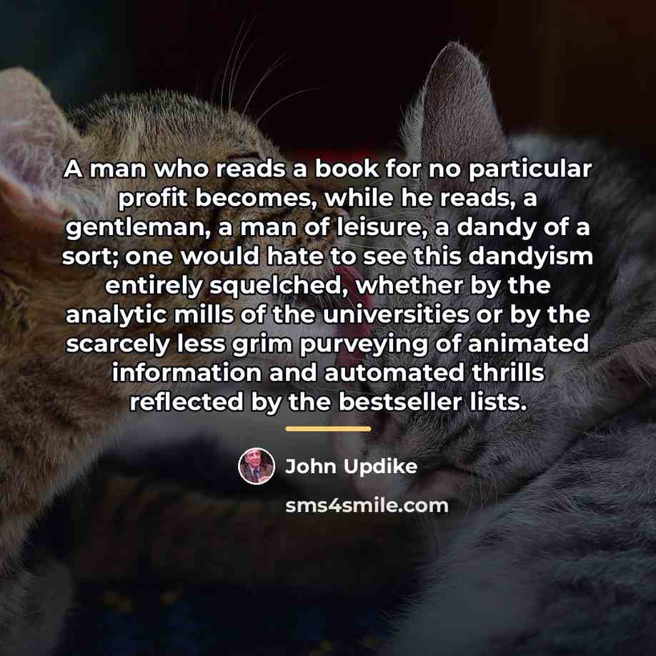 “A man who reads a book for no particular profit…” quote by John Updike