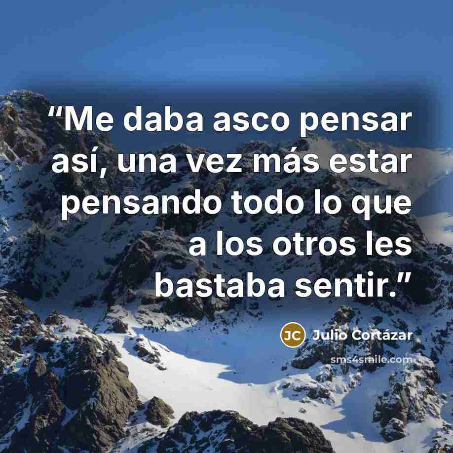 “Me daba asco pensar así, una vez más estar pensando todo lo que a los otros les bastaba sentir.” quote by Julio Cortázar