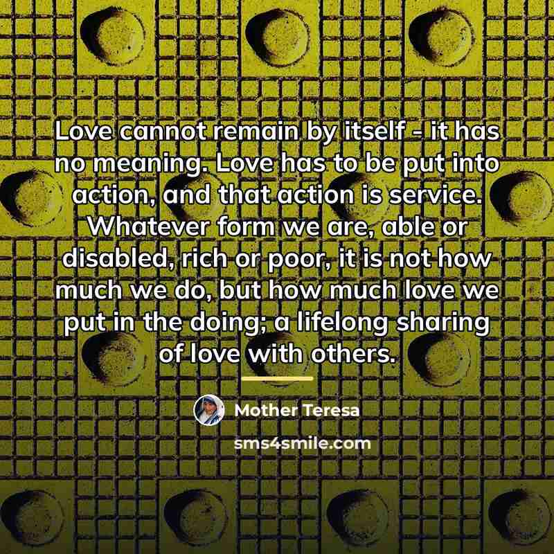 “Love cannot remain by itself - it has no meaning.…” quote by Mother Teresa