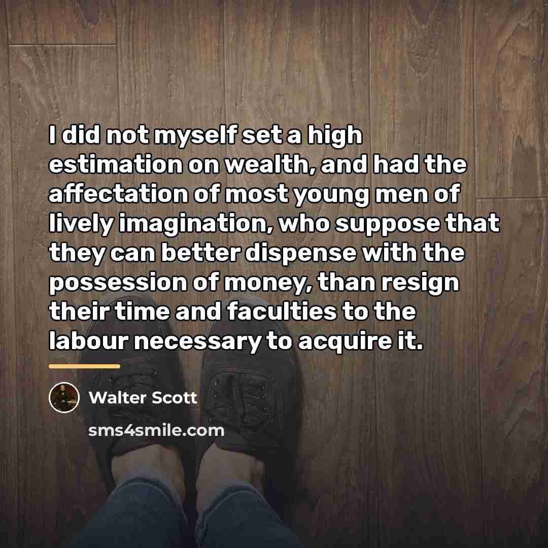 “I did not myself set a high estimation on wealth,…” quote by Walter Scott