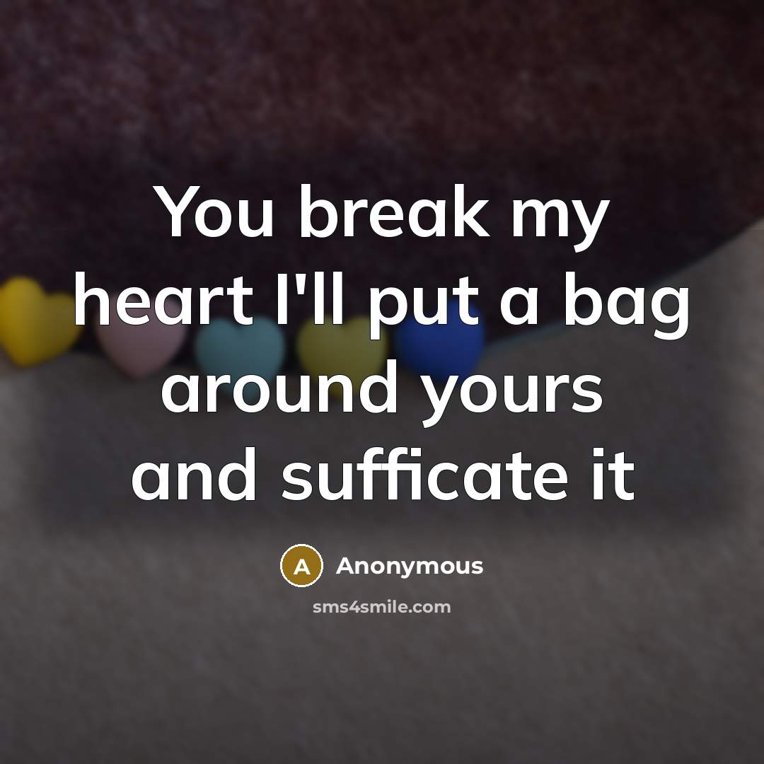 “You break my heart I'll put a bag around yours and sufficate it” quote by Anonymous
