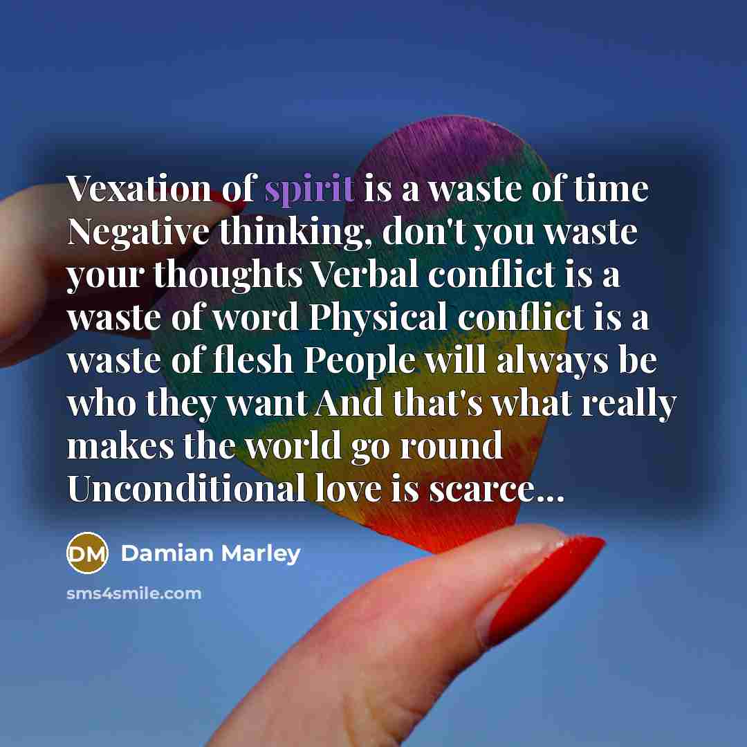“Vexation of spirit is a waste of time Negative thinking,…” quote by Damian Marley