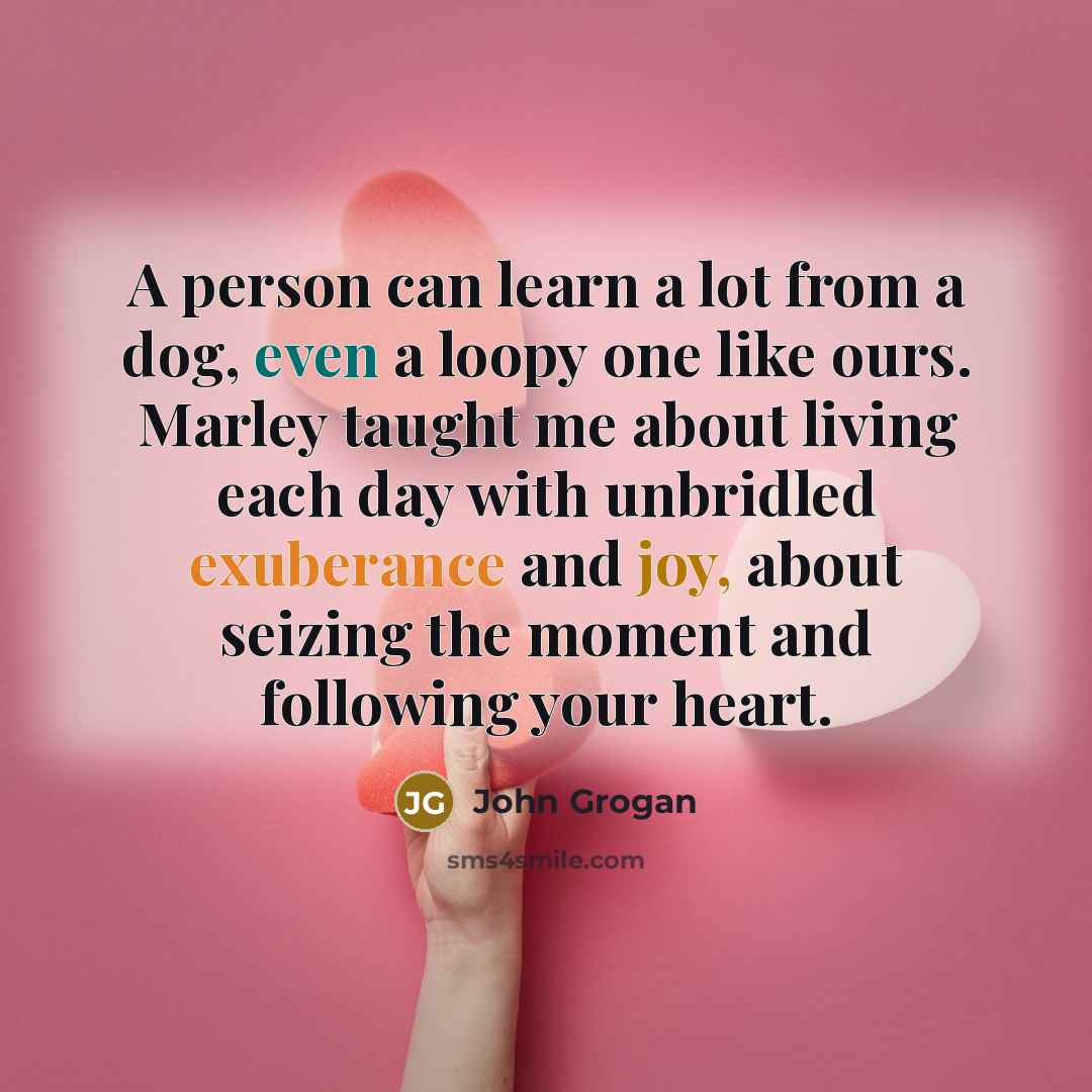 “A person can learn a lot from a dog, even…” quote by John Grogan