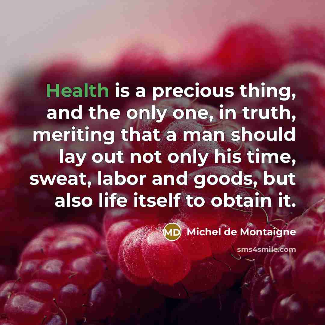 “Health is a precious thing, and the only one, in…” quote by Michel de Montaigne