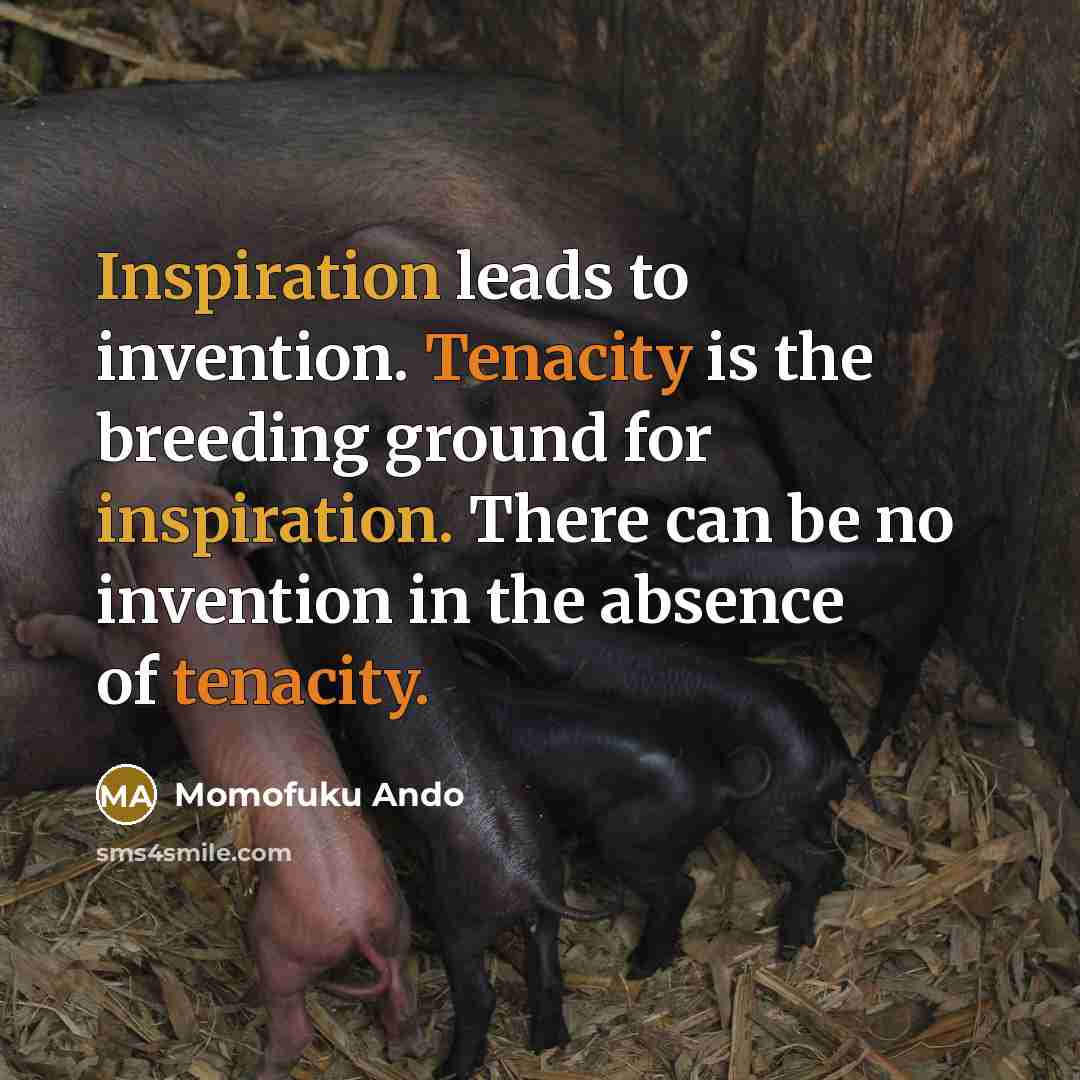“Inspiration leads to invention. Tenacity is the breeding ground for…” quote by Momofuku Ando