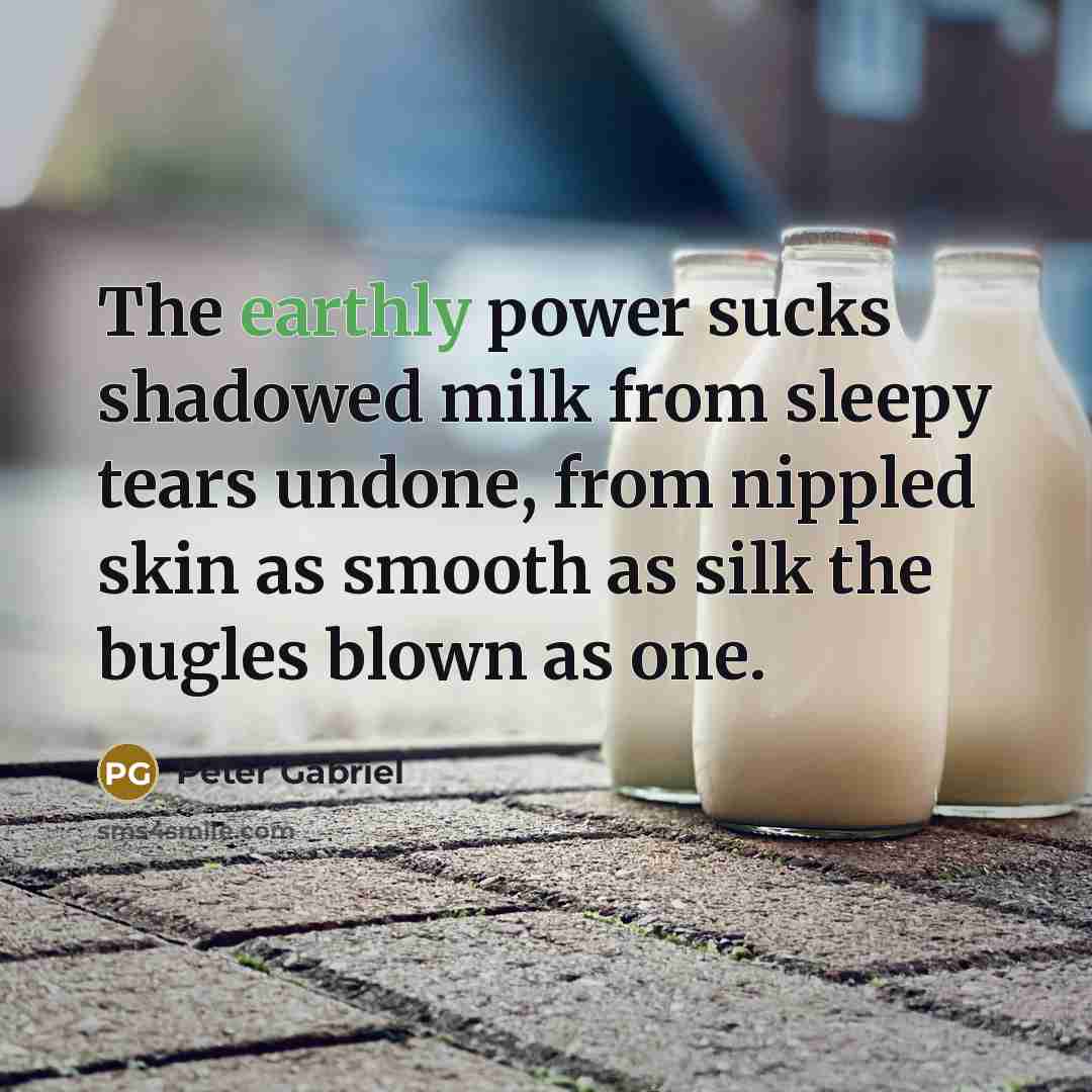 “The earthly power sucks shadowed milk from sleepy tears undone,…” quote by Peter Gabriel