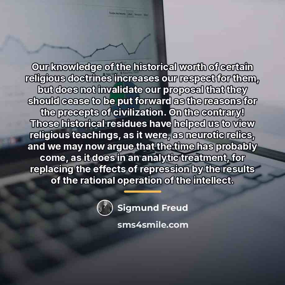 “Our knowledge of the historical worth of certain religious doctrines…” quote by Sigmund Freud