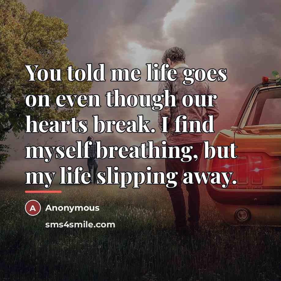 “You told me life goes on even though our hearts…” quote by Anonymous