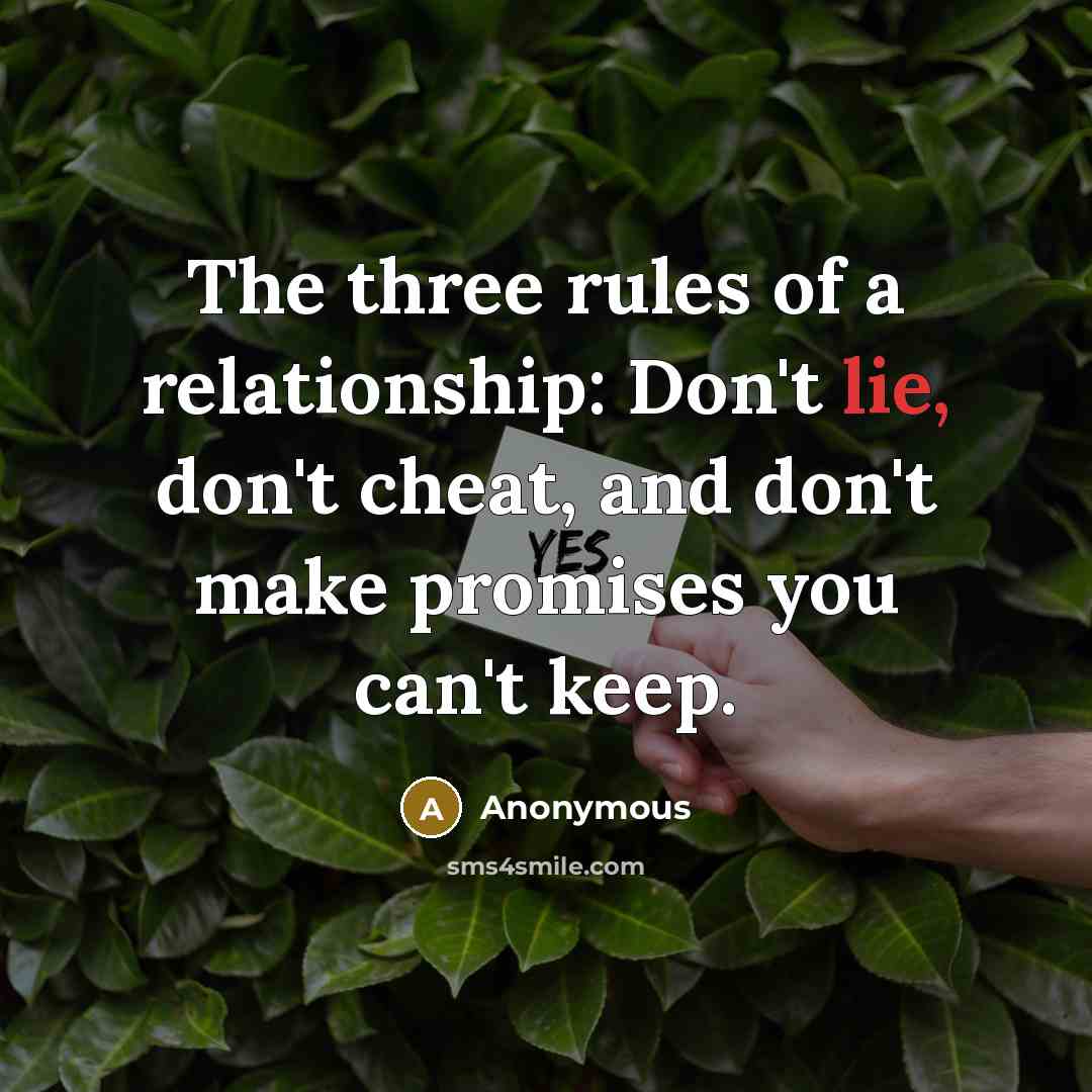 “The three rules of a relationship: Don't lie, don't cheat,…” quote by Anonymous
