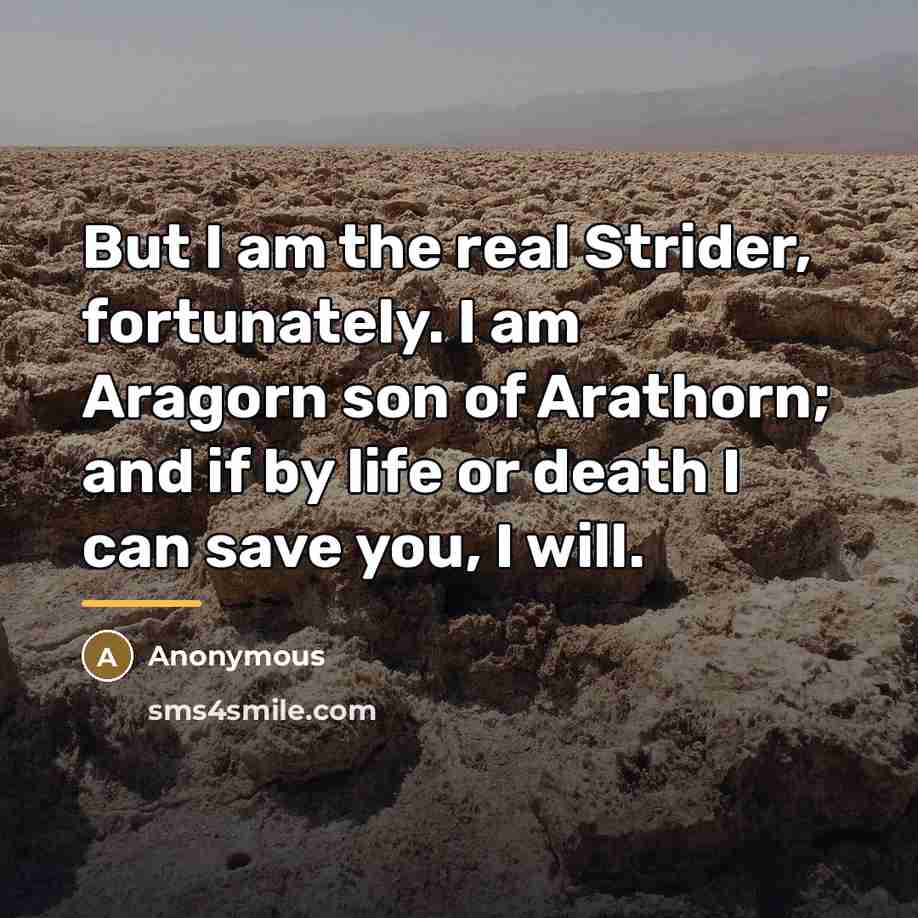 “But I am the real Strider, fortunately. I am Aragorn…” quote by Anonymous