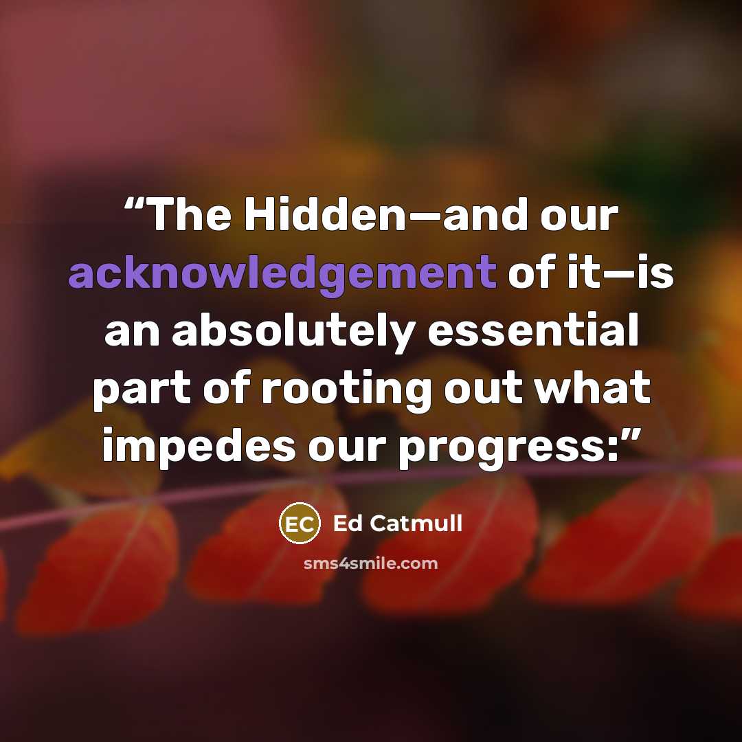 “The Hidden—and our acknowledgement of it—is an absolutely essential part of rooting out what impedes our progress:” quote by Ed Catmull