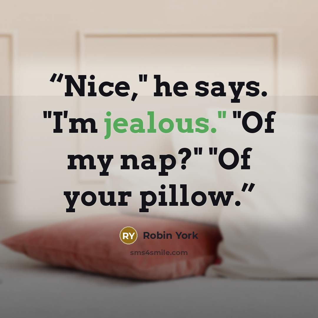 “Nice," he says. "I'm jealous." "Of my nap?" "Of your pillow.” quote by Robin York