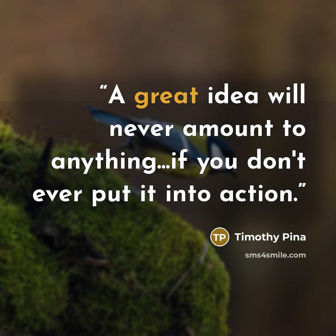 “A great idea will never amount to anything...if you don't ever put it into action.” quote by Timothy Pina