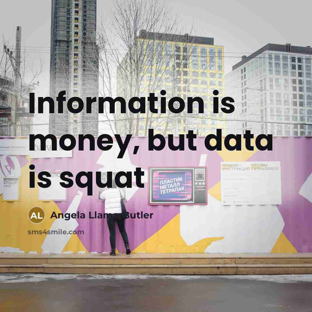 “Information is money, but data is squat” quote by Angela Llama-Butler