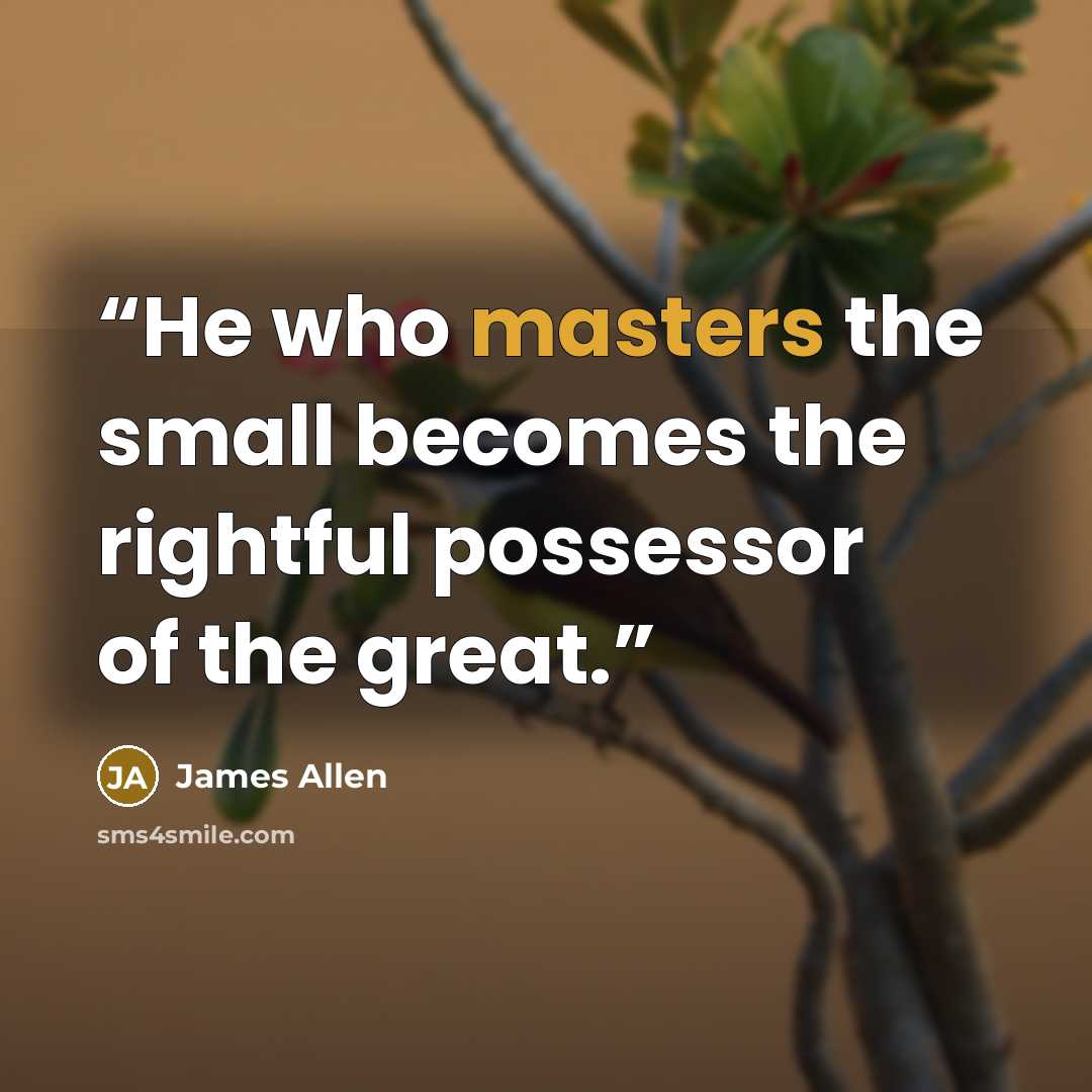 “He who masters the small becomes the rightful possessor of the great.” quote by James Allen