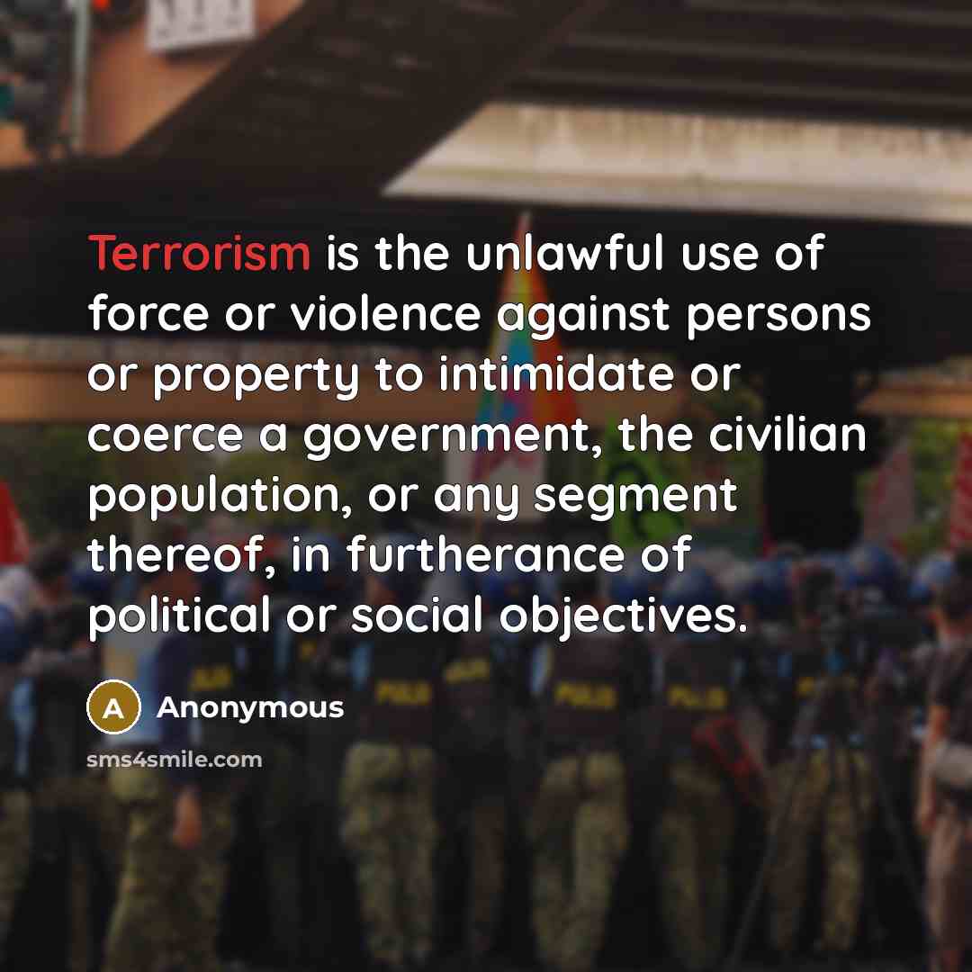 “Terrorism is the unlawful use of force or violence against…” quote by Anonymous