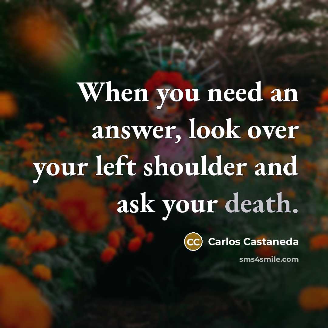 “When you need an answer, look over your left shoulder and ask your death.” quote by Carlos Castaneda