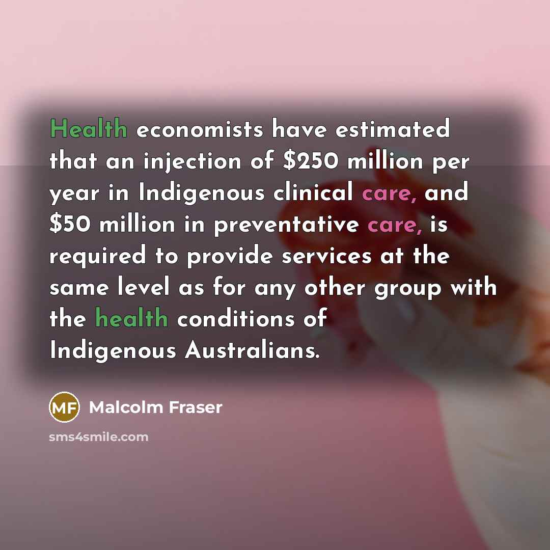“Health economists have estimated that an injection of $250 million…” quote by Malcolm Fraser