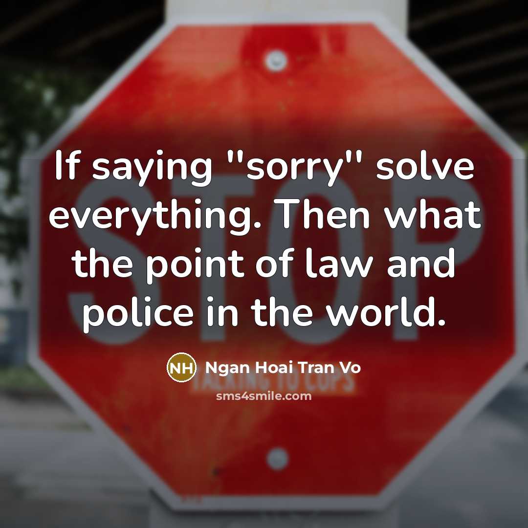 “If saying ''sorry'' solve everything. Then what the point of law and police in the world.” quote by Ngan Hoai Tran Vo