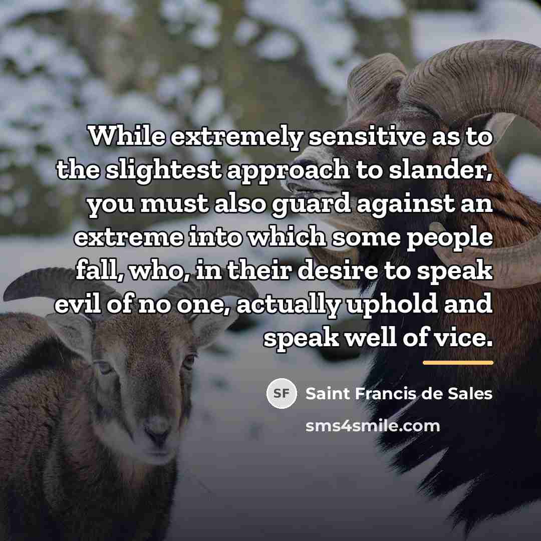 “While extremely sensitive as to the slightest approach to slander,…” quote by Saint Francis de Sales