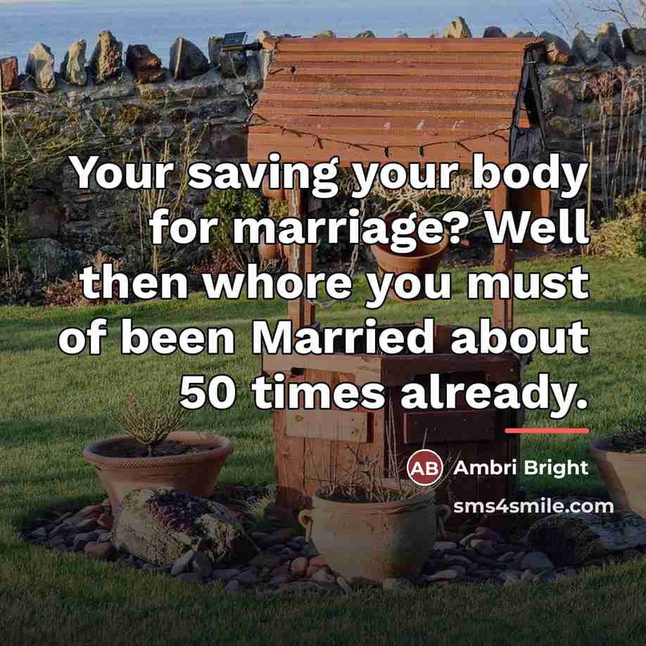 “Your saving your body for marriage? Well then whore you…” quote by Ambri Bright