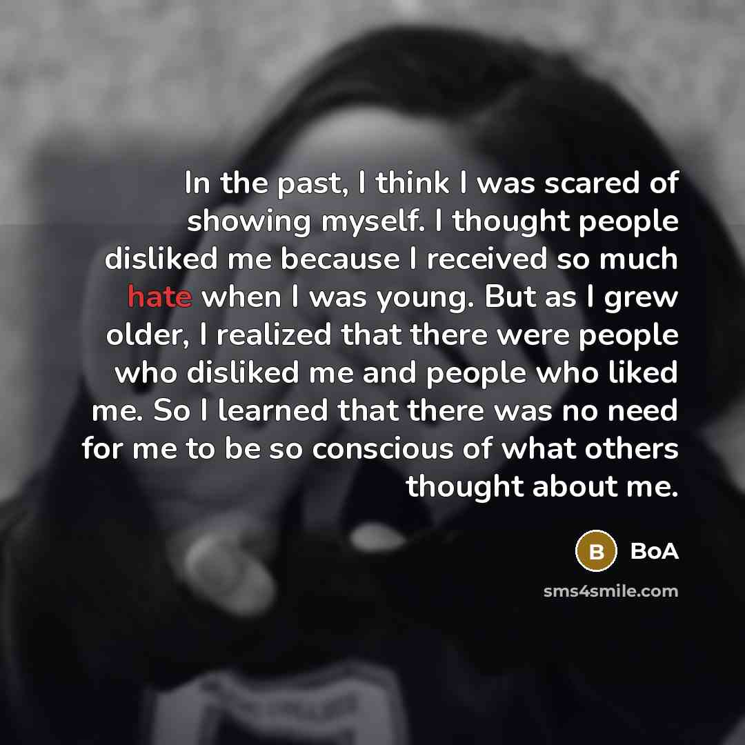 “In the past, I think I was scared of showing…” quote by BoA