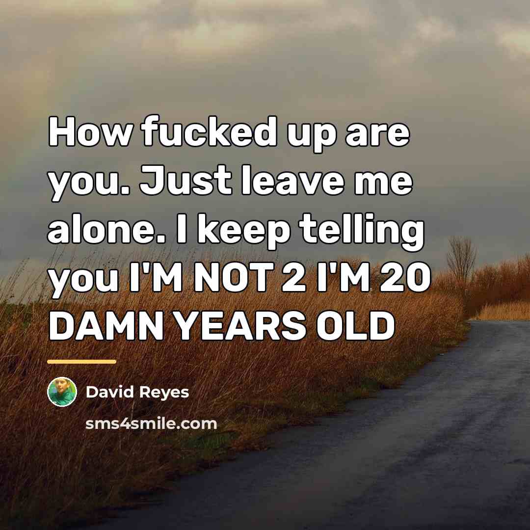 “How fucked up are you. Just leave me alone. I keep telling you I'M NOT 2 I'M 20 DAMN YEARS OLD” quote by Anonymous