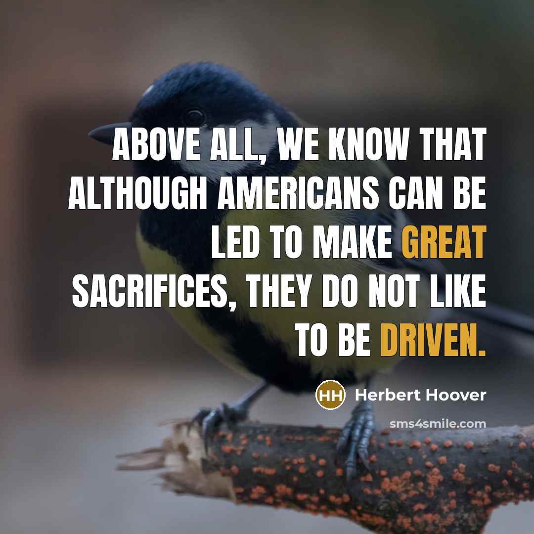 “Above all, we know that although Americans can be led to make great sacrifices, they do not like to be driven.” quote by Herbert Hoover