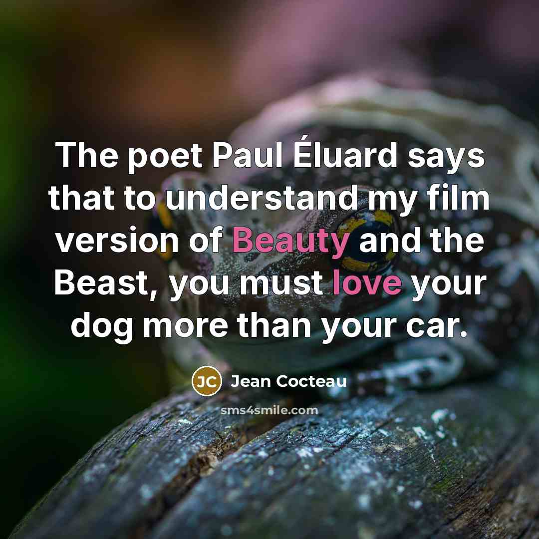 “The poet Paul Éluard says that to understand my film version of Beauty and the Beast, you must love your dog more than your car.” quote by Jean Cocteau