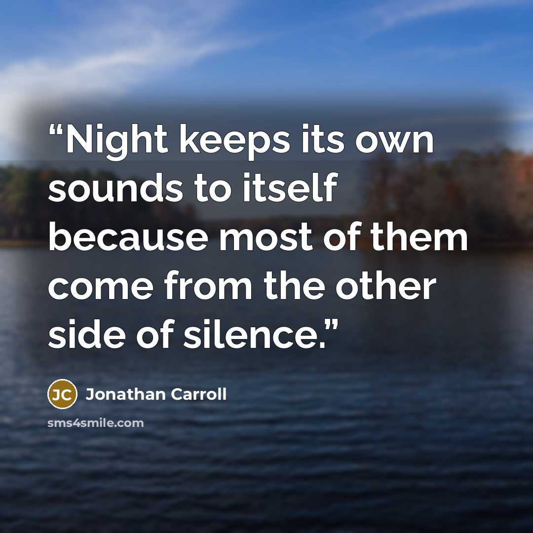 “Night keeps its own sounds to itself because most of them come from the other side of silence.” quote by Jonathan Carroll