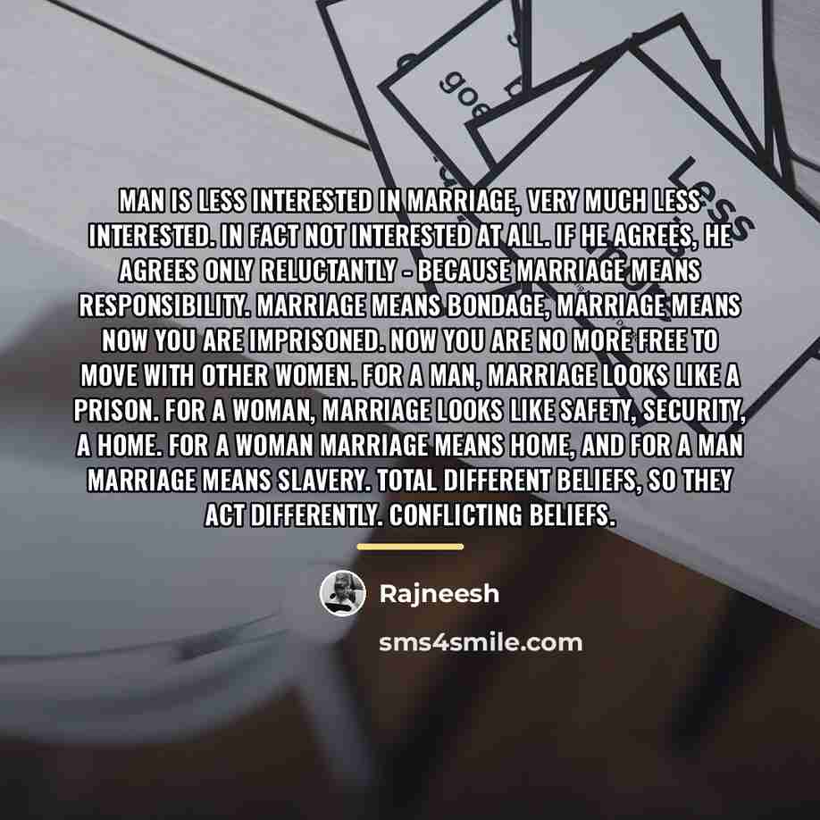 “Man is less interested in marriage, very much less interested.…” quote by Rajneesh