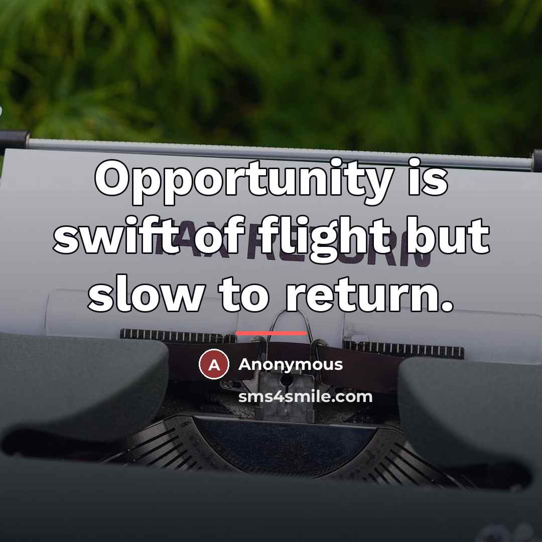 “Opportunity is swift of flight but slow to return.…” quote by Anonymous