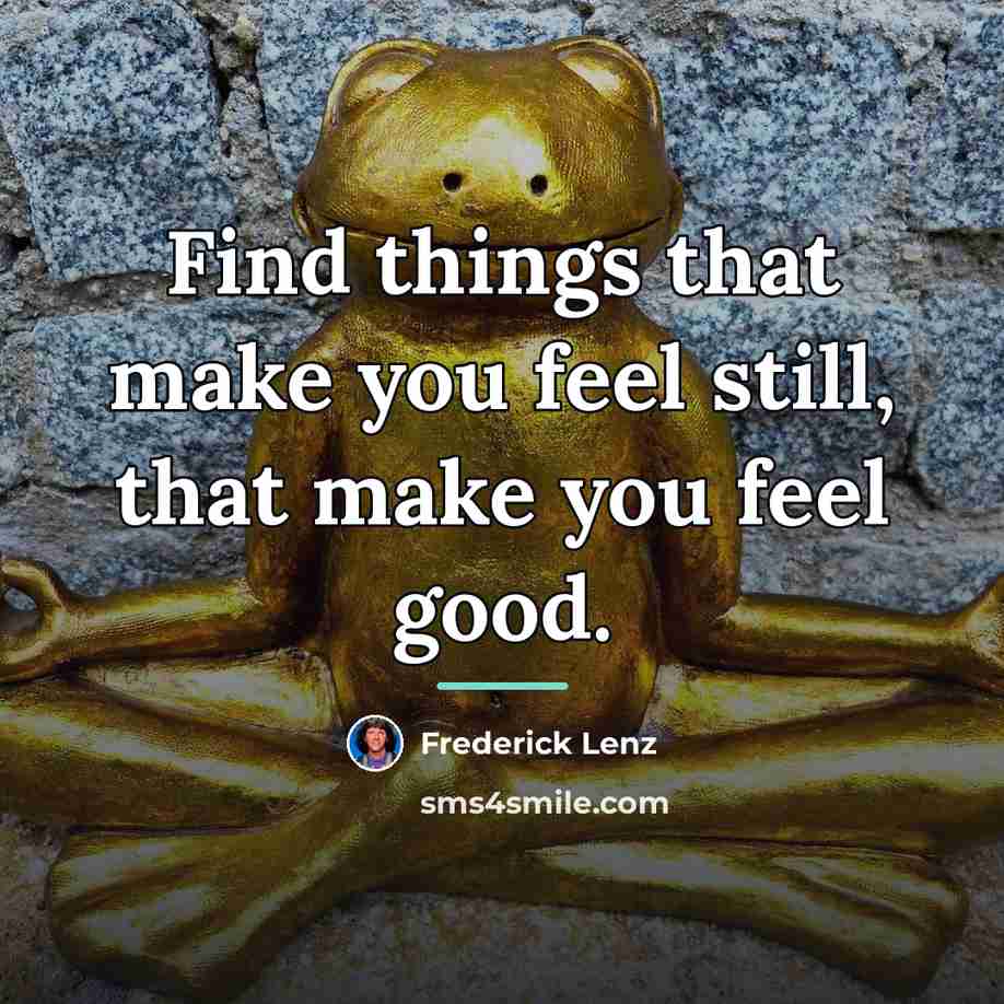 “Find things that make you feel still, that make you…” quote by Frederick Lenz