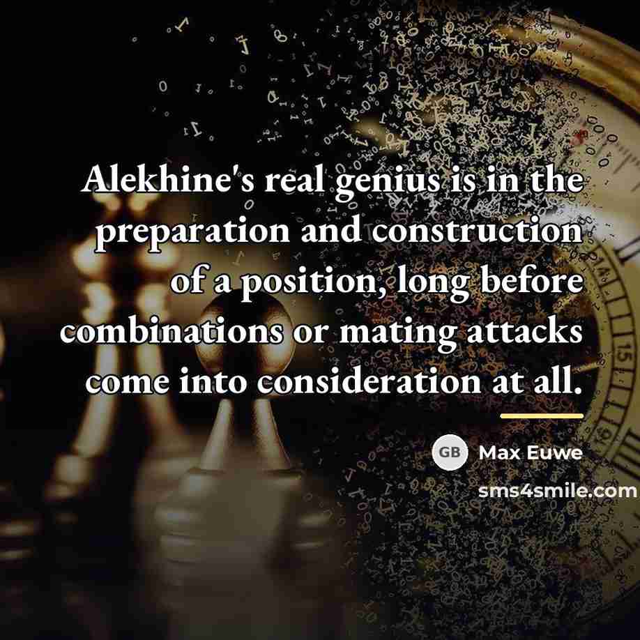 “Alekhine's real genius is in the preparation and construction of…” quote by Max Euwe