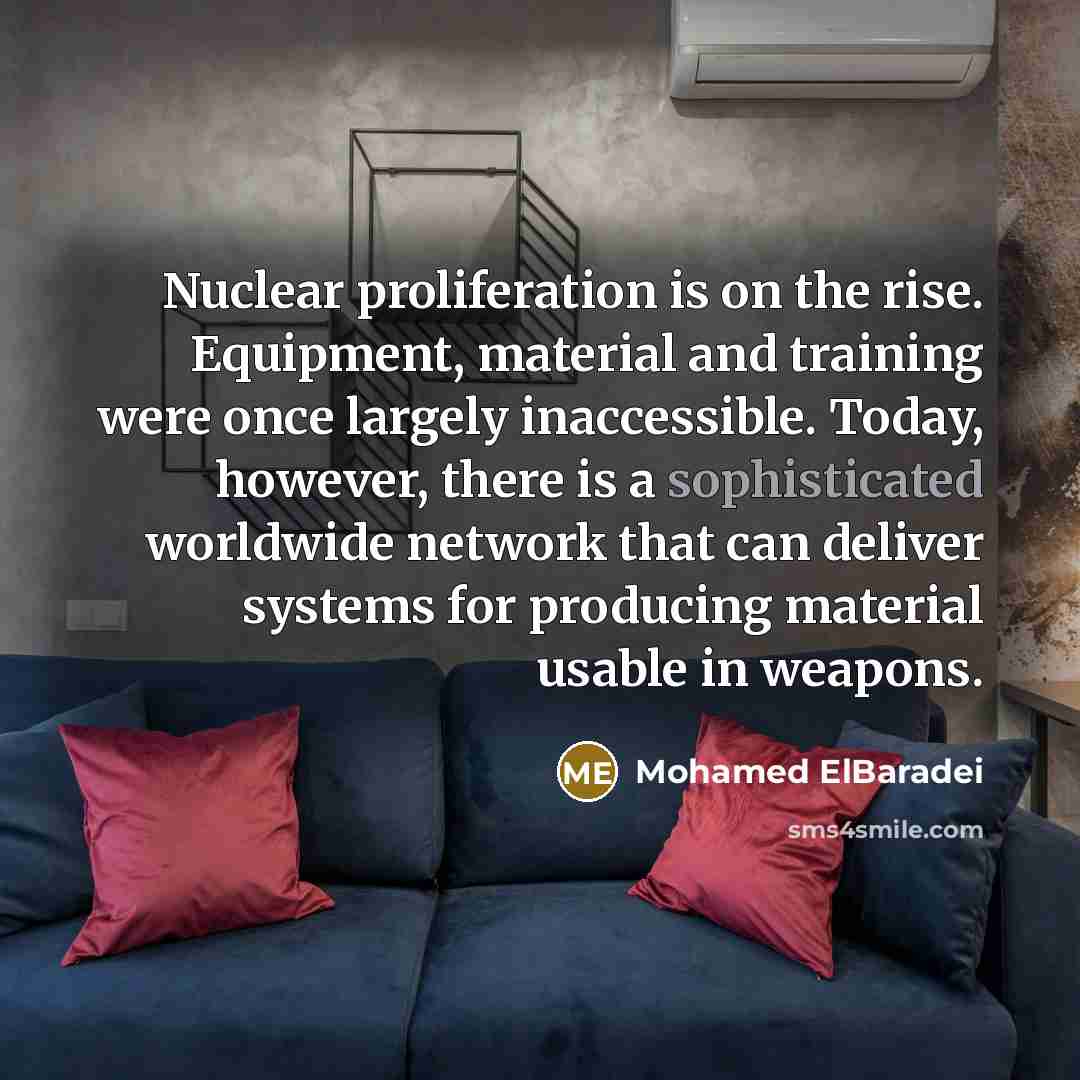 “Nuclear proliferation is on the rise. Equipment, material and training…” quote by Mohamed ElBaradei