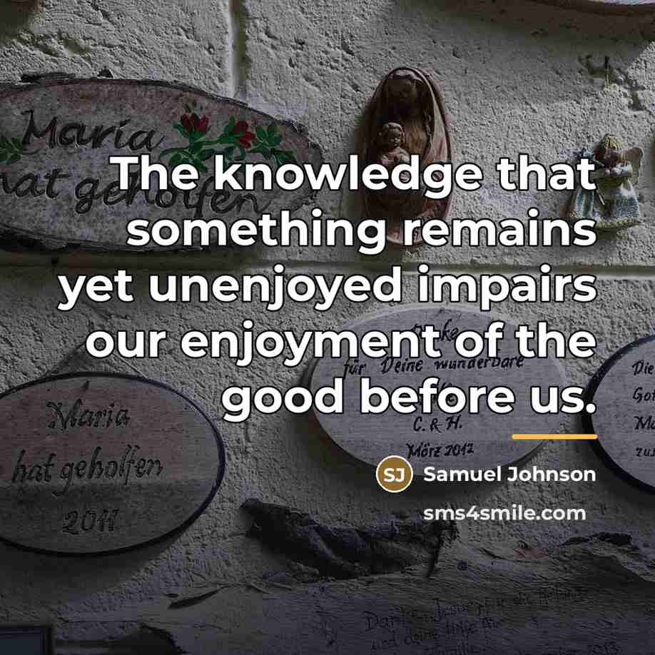 “The knowledge that something remains yet unenjoyed impairs our enjoyment…” quote by Samuel Johnson